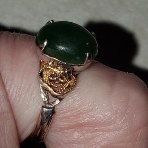 Gold-Tone Ring with Green Cabochon Gemstone